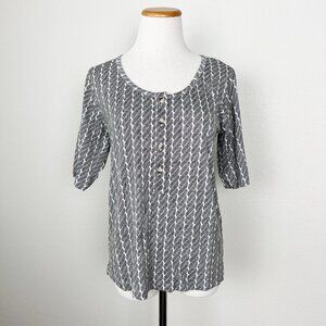 Kate Quinn Black White Rope Bamboo Henley Half Sleeve Shirt Top Womens XS